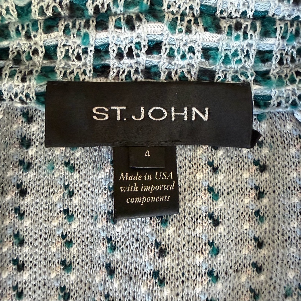 St. John Light Blue Wool Blend Tweed One Button Blazer Jacket Size 4 - Picture 9 of 12